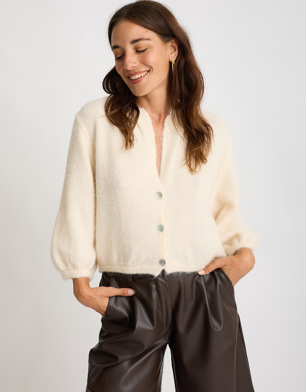 Cardigan Crop Melange Con Lana