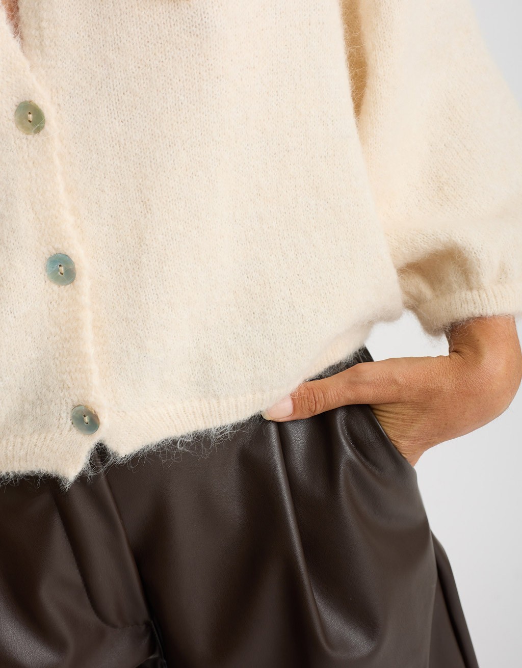Cardigan Crop Melange Con Lana