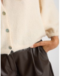 Cardigan Crop Melange Con Lana