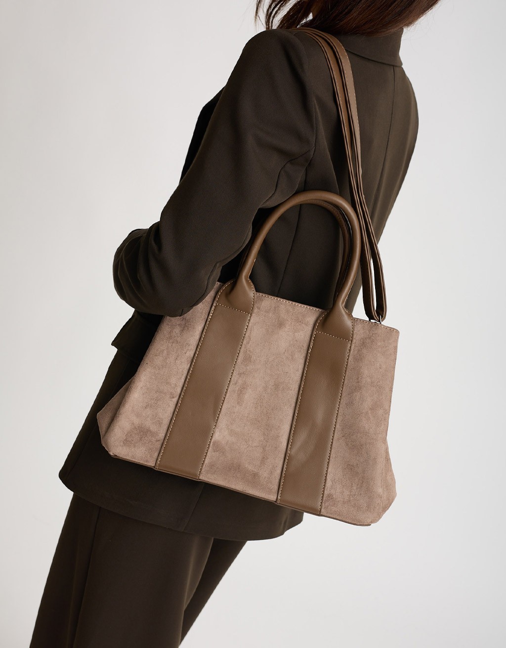 Borsa Contrasti Tessuto Effetto Scamosciata
