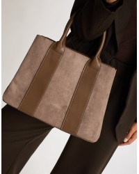 Borsa Contrasti Tessuto Effetto Scamosciata