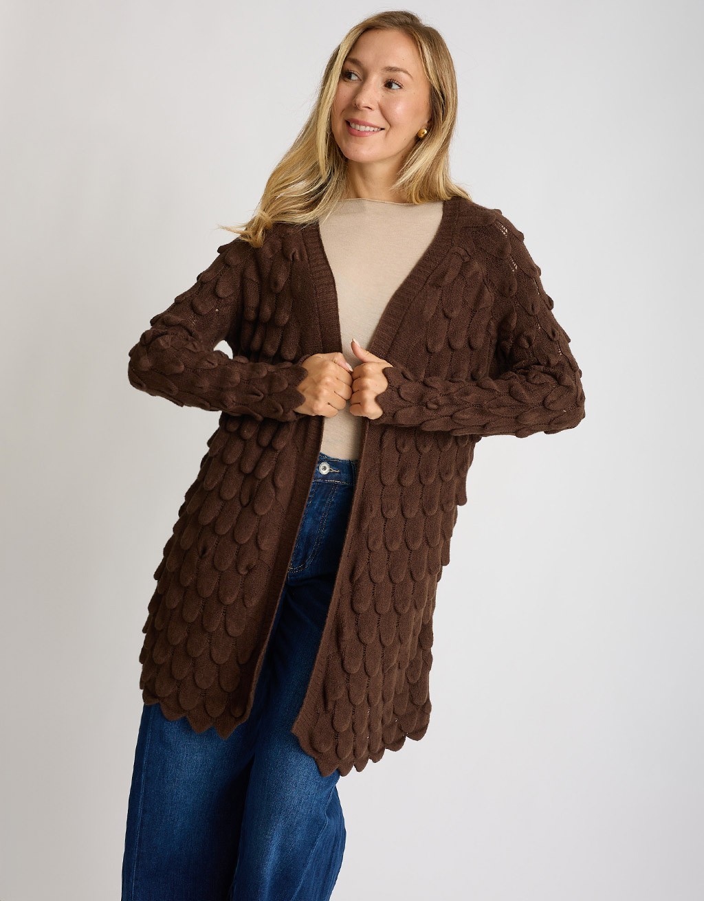 Cardigan Midi Punto Pavone