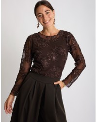 Maglietta Tulle Ricami Floccati Paillettes