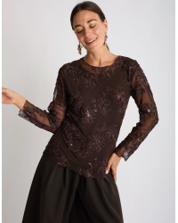 Maglietta Tulle Ricami Floccati Paillettes