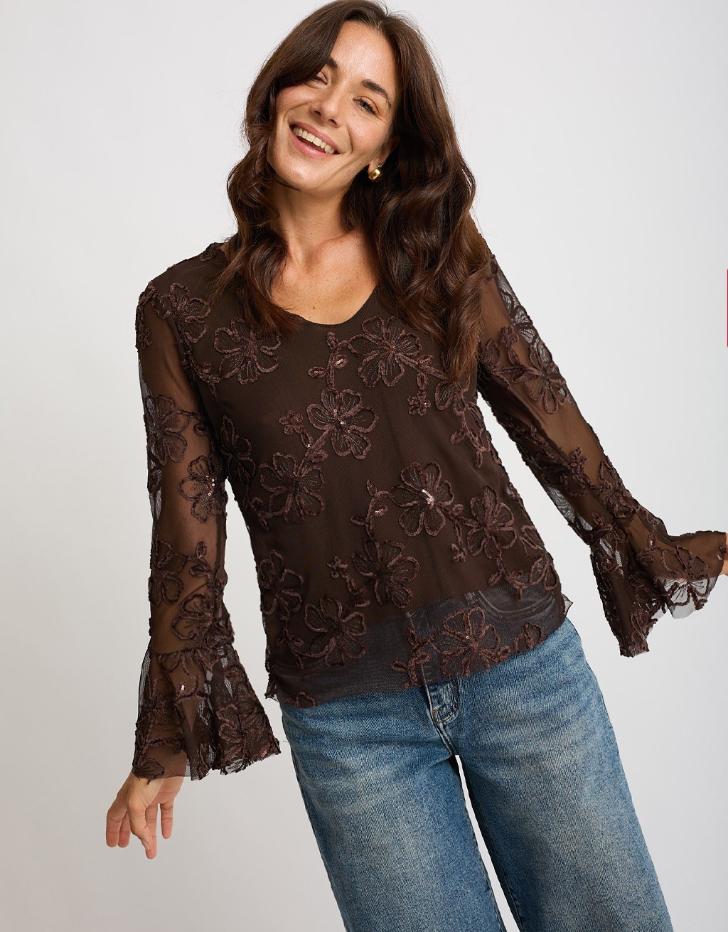 Maglietta Tulle Ricami Floccati Paillettes V