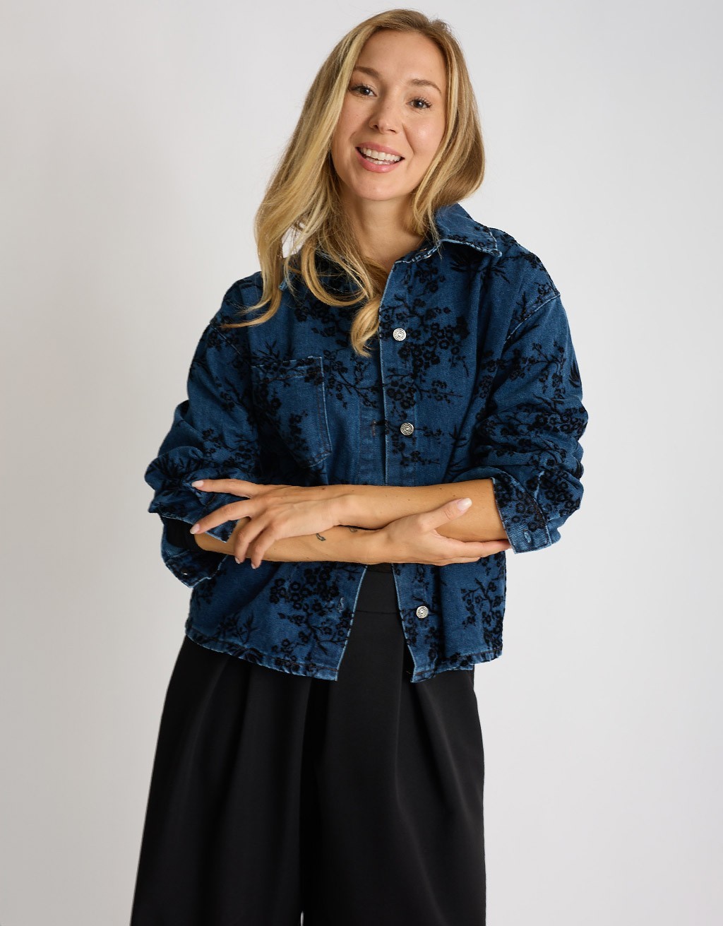 Giacca Camicia Jeans Floccata