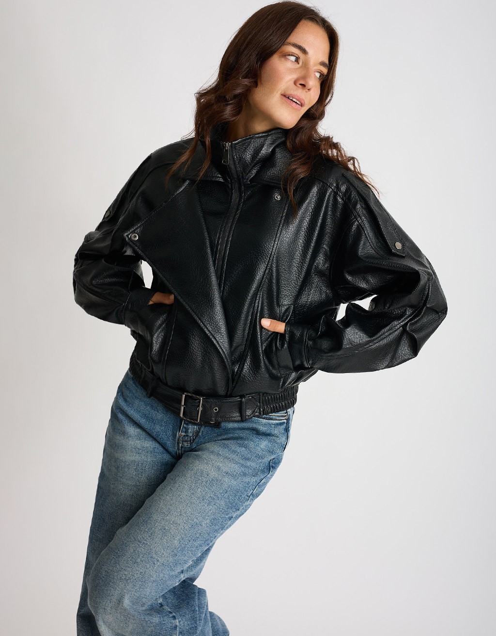 Bomber Finta Pelle Chiusura Diagonale