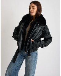Bomber Finta Pelle Con Pelliccia