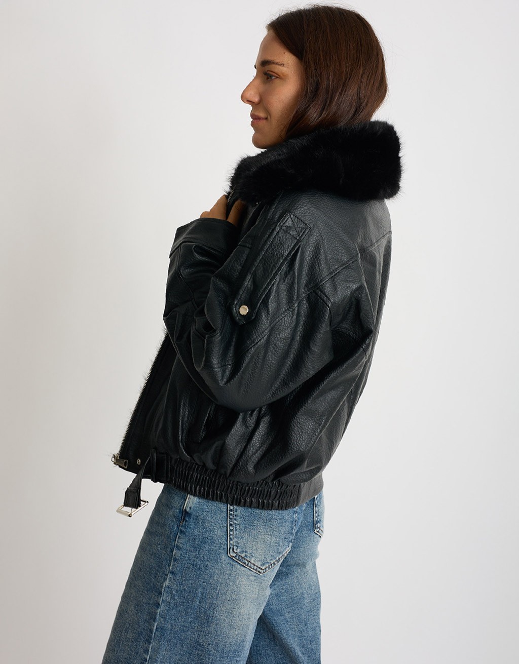 Bomber Finta Pelle Con Pelliccia