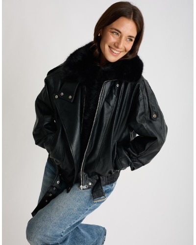 Bomber Finta Pelle Con Pelliccia