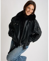 Bomber Finta Pelle Con Pelliccia
