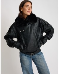 Bomber Finta Pelle Con Pelliccia