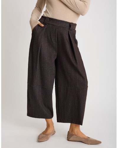 Pantalone Baloon Crop Gessato Effetto Denim