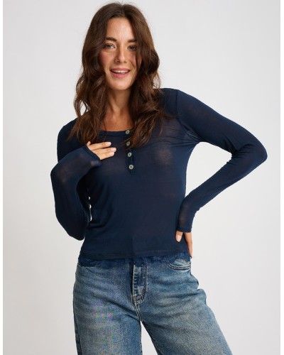 Maglia Serafino Ultralight Cashmere Con Pizzo