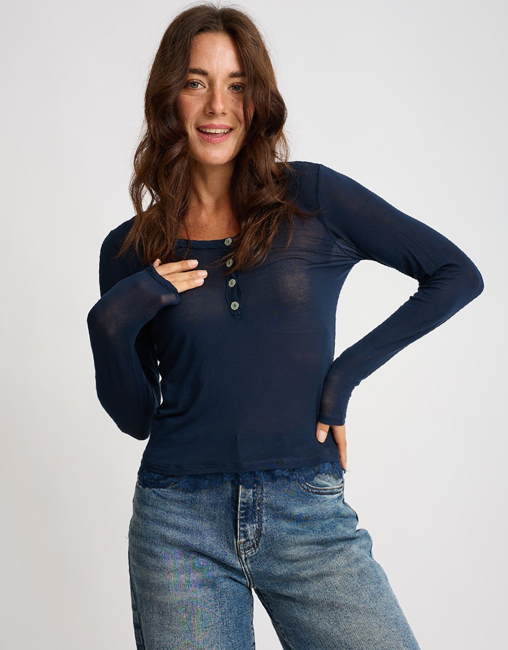 Maglia Serafino Ultralight Cashmere Con Pizzo