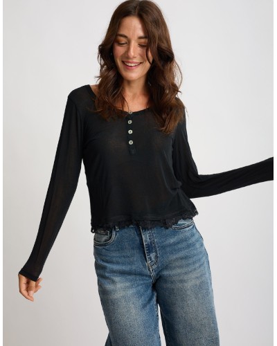 Maglia Serafino Ultralight Cashmere Con Pizzo