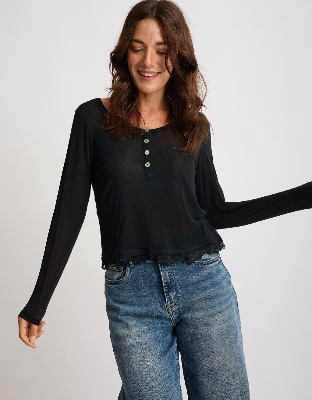 Maglia Serafino Ultralight Cashmere Con Pizzo