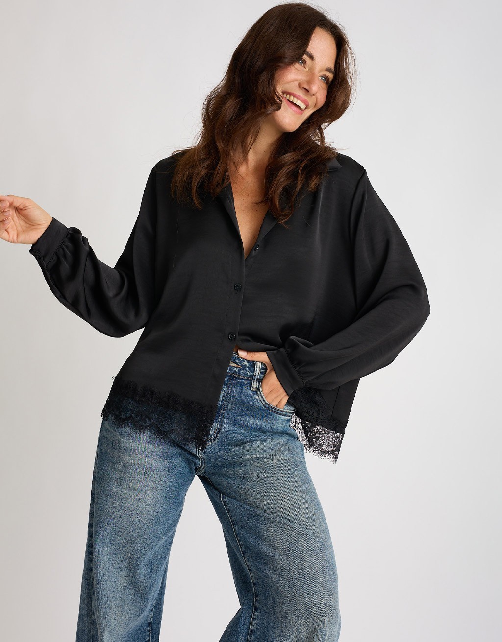Camicia Raso Pesante Con Pizzo