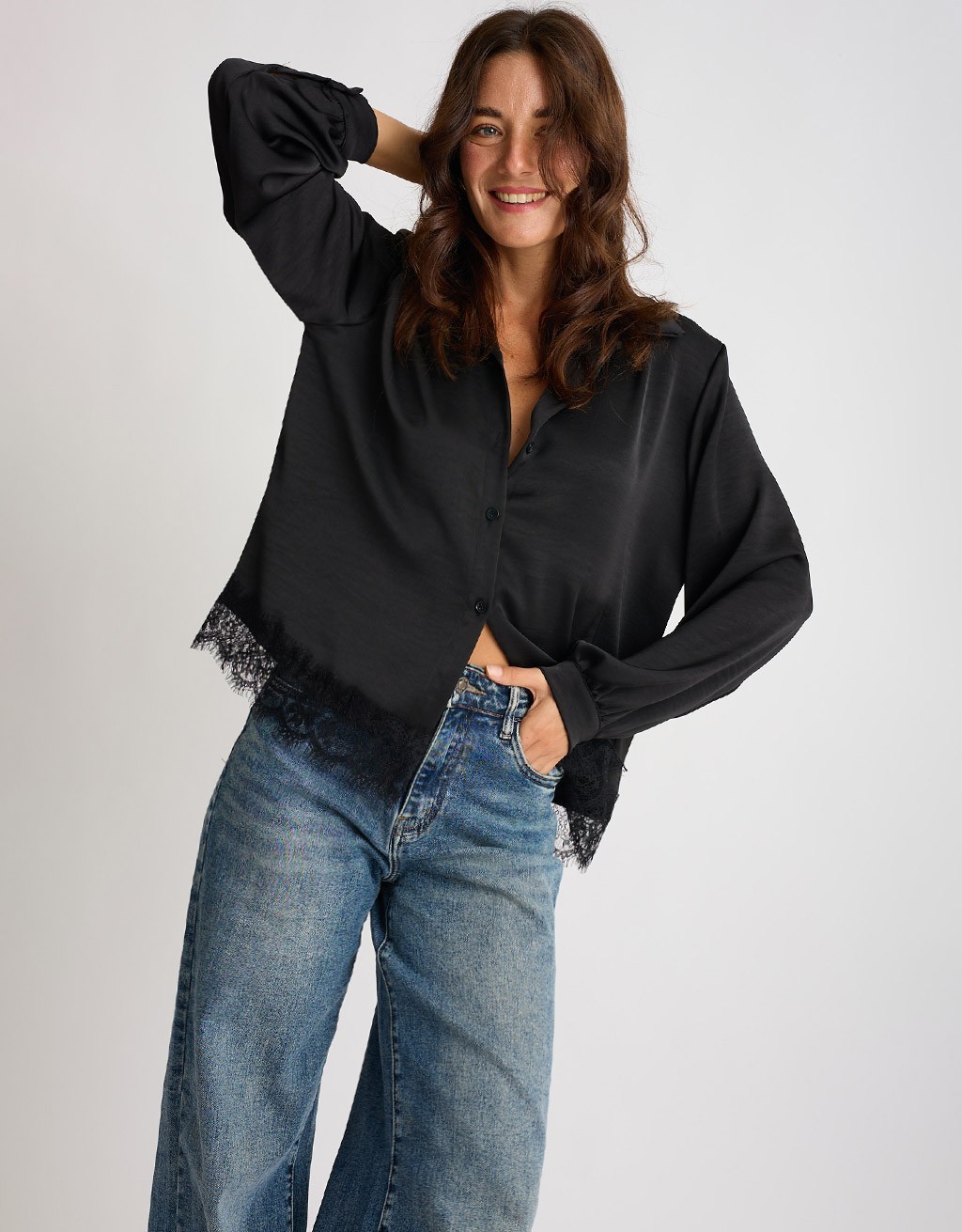 Camicia Raso Pesante Con Pizzo