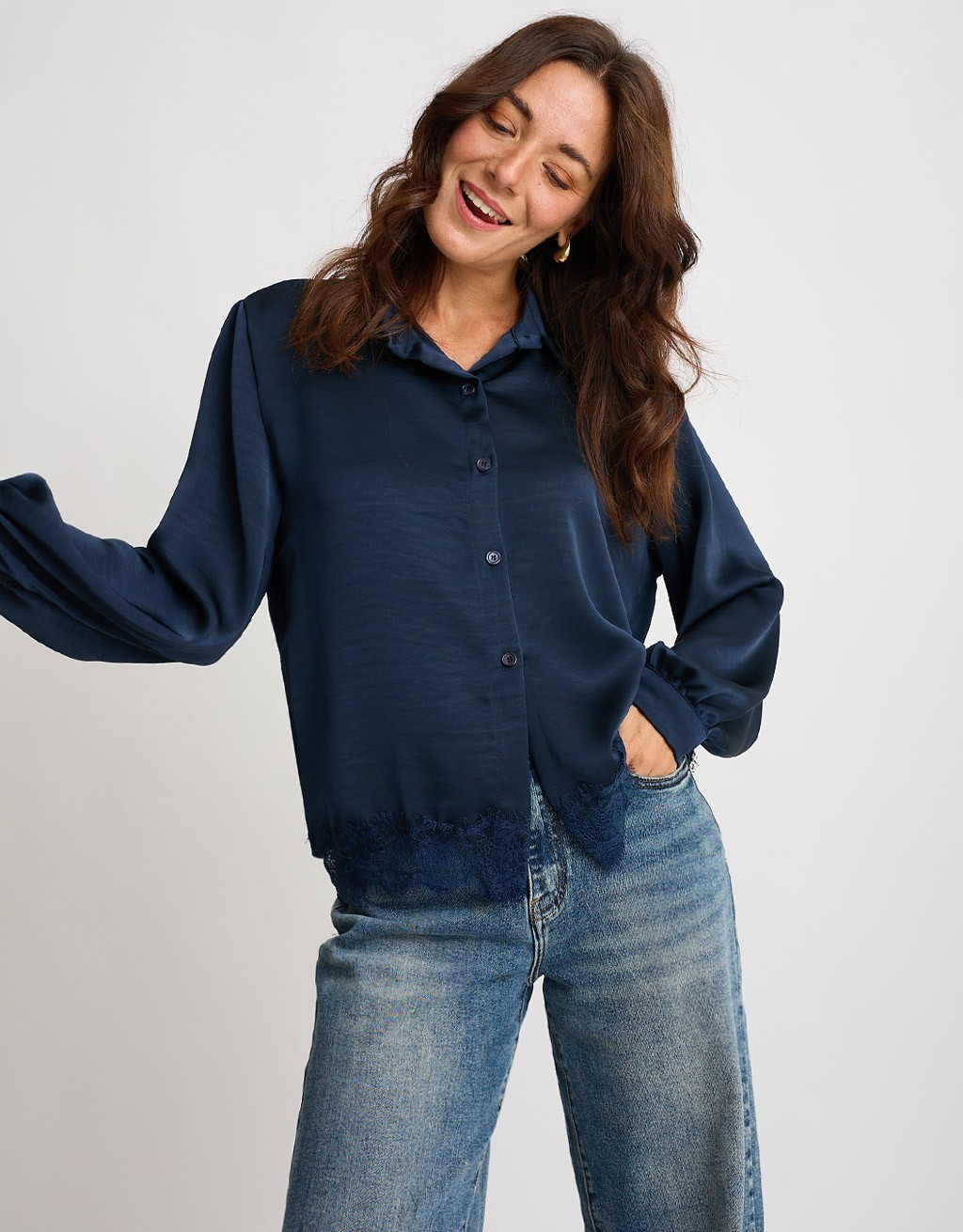 Camicia Raso Pesante Con Pizzo