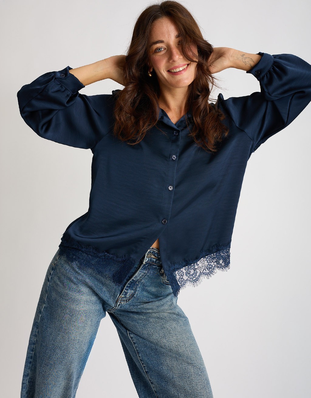 Camicia Raso Pesante Con Pizzo