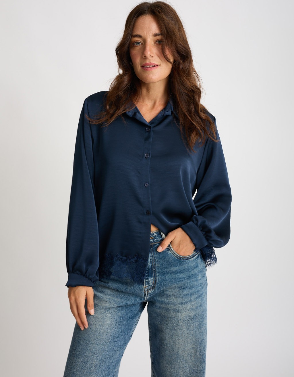 Camicia Raso Pesante Con Pizzo
