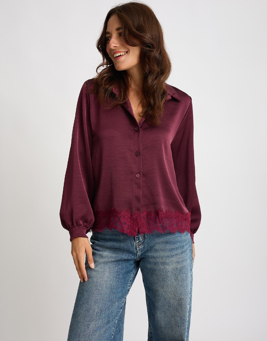 Camicia Raso Pesante Con Pizzo