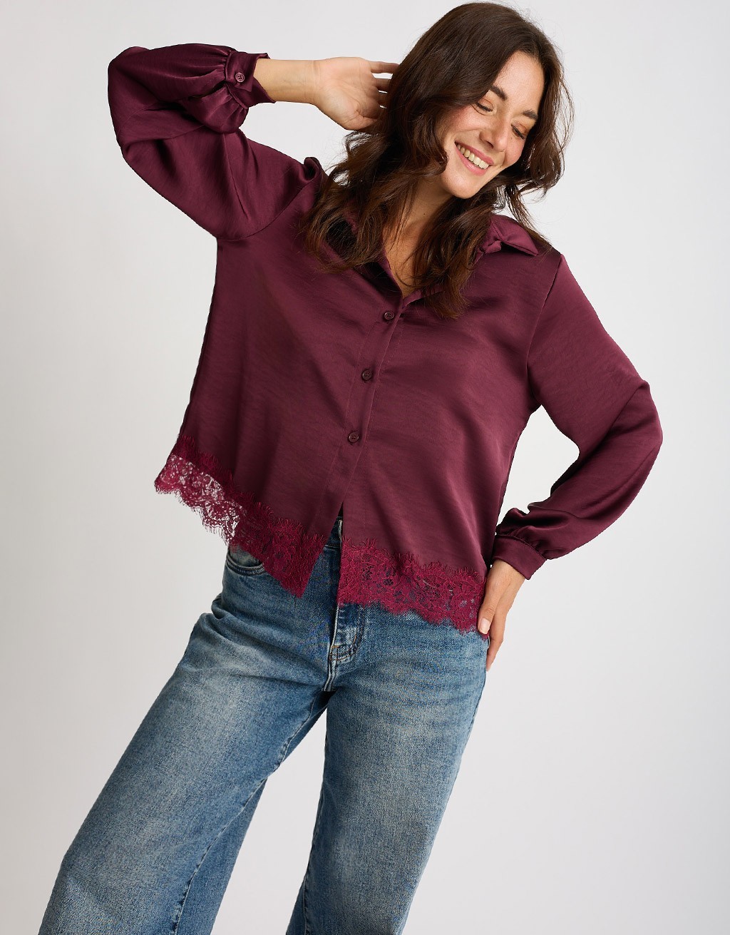 Camicia Raso Pesante Con Pizzo