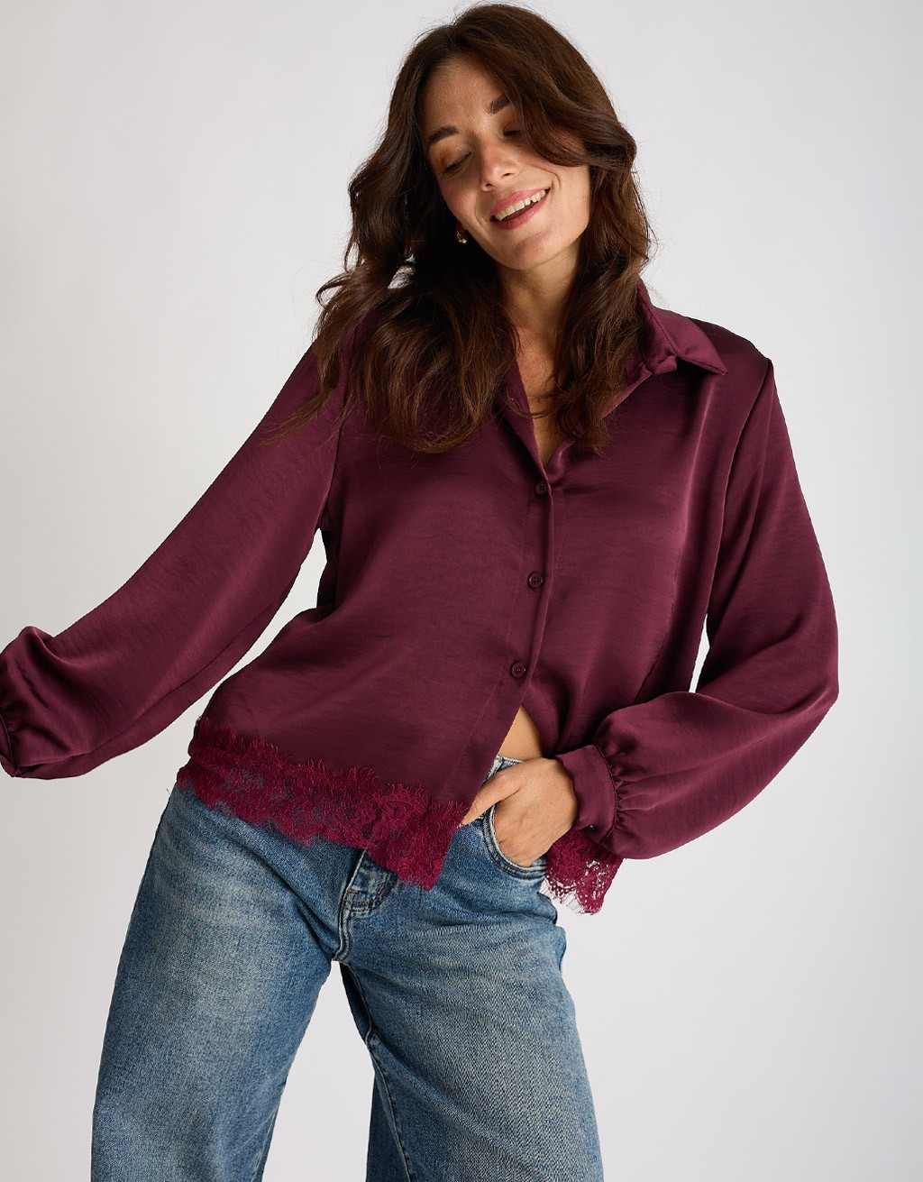 Camicia Raso Pesante Con Pizzo