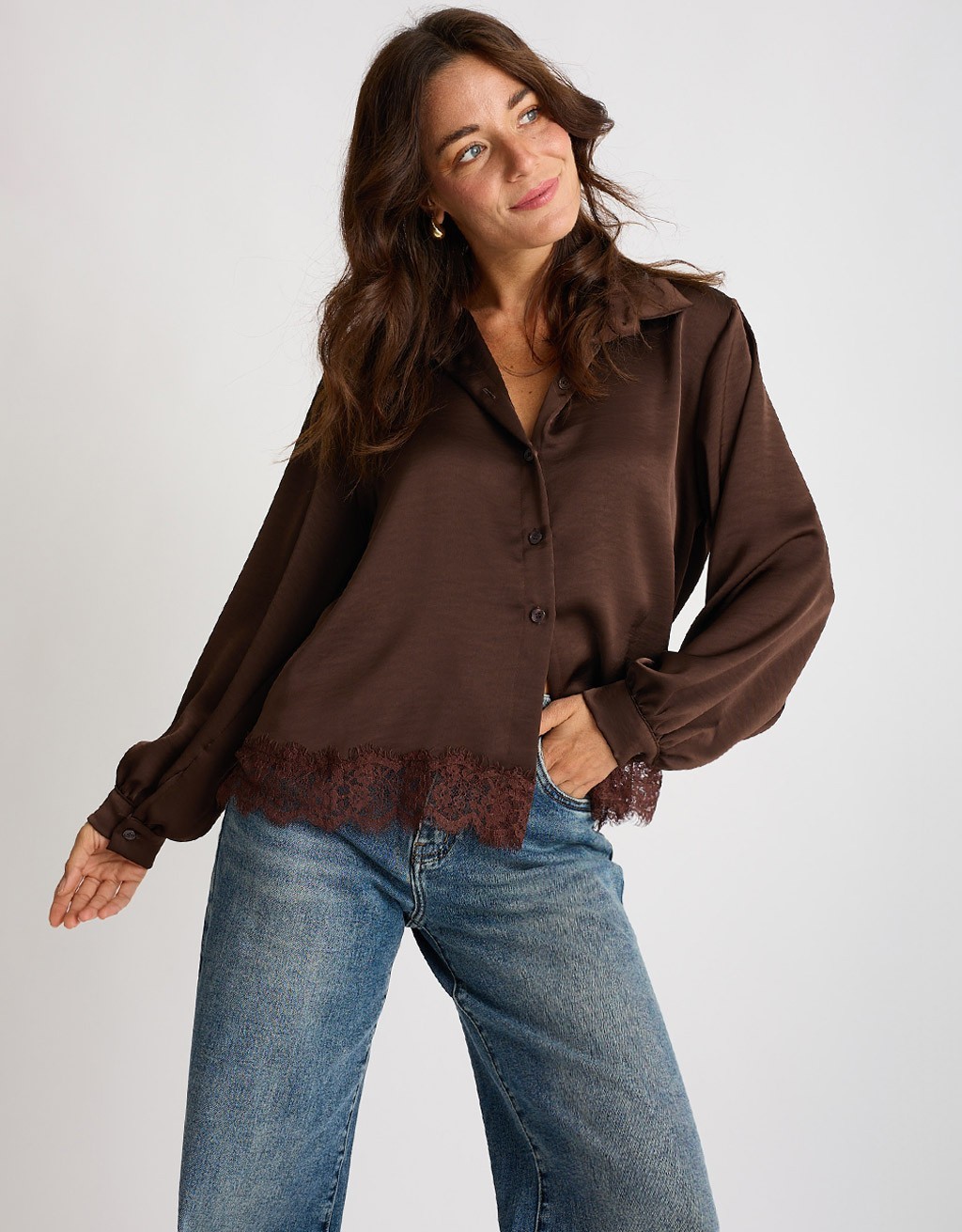 Camicia Raso Pesante Con Pizzo