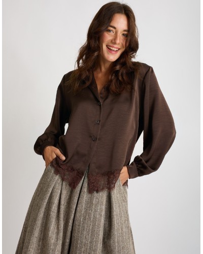 Camicia Raso Pesante Con Pizzo