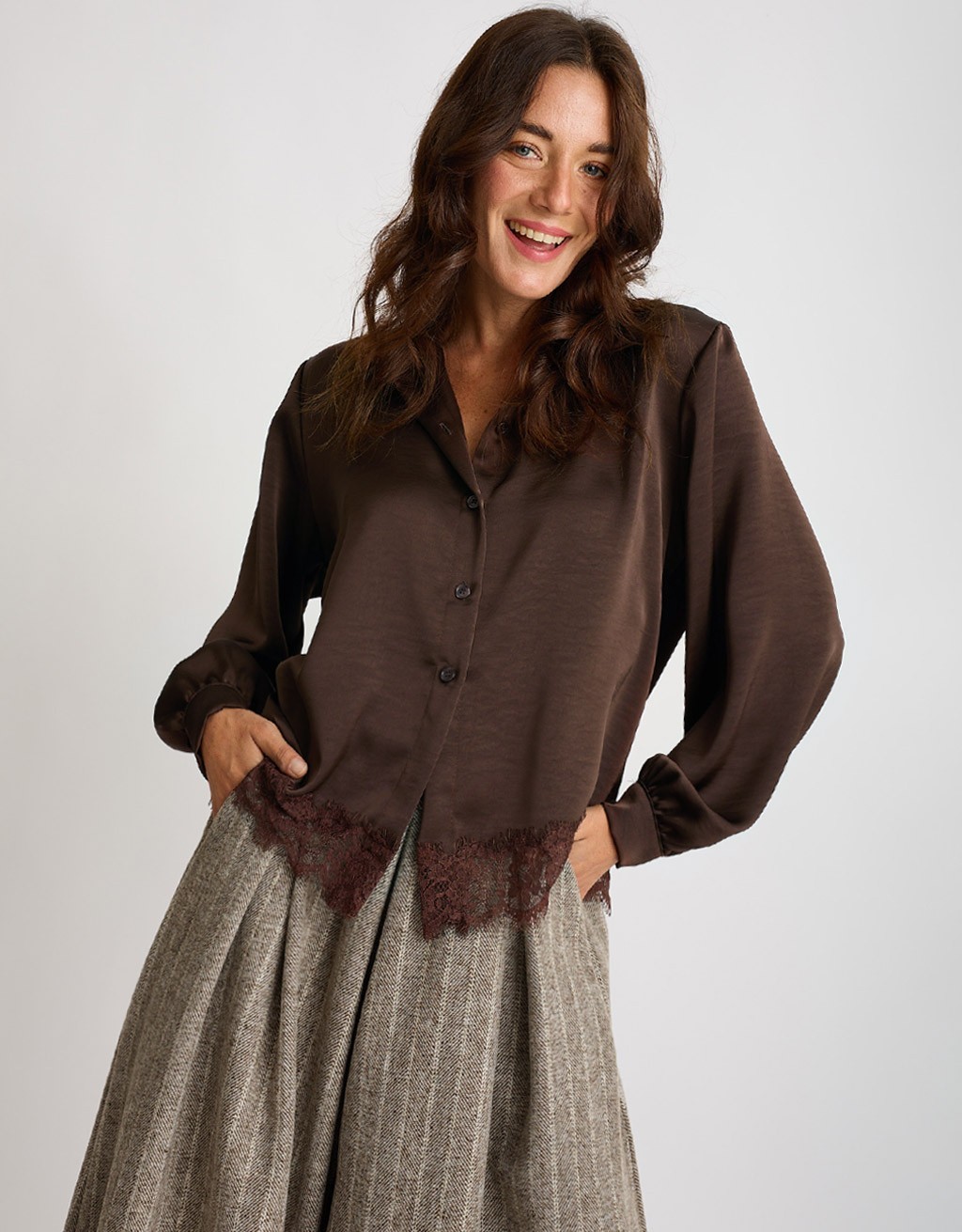 Camicia Raso Pesante Con Pizzo