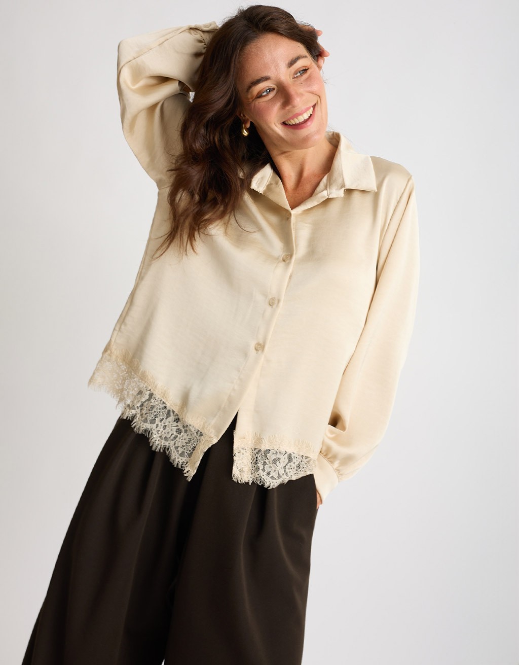 Camicia Raso Pesante Con Pizzo