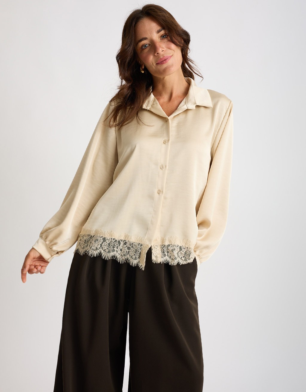 Camicia Raso Pesante Con Pizzo