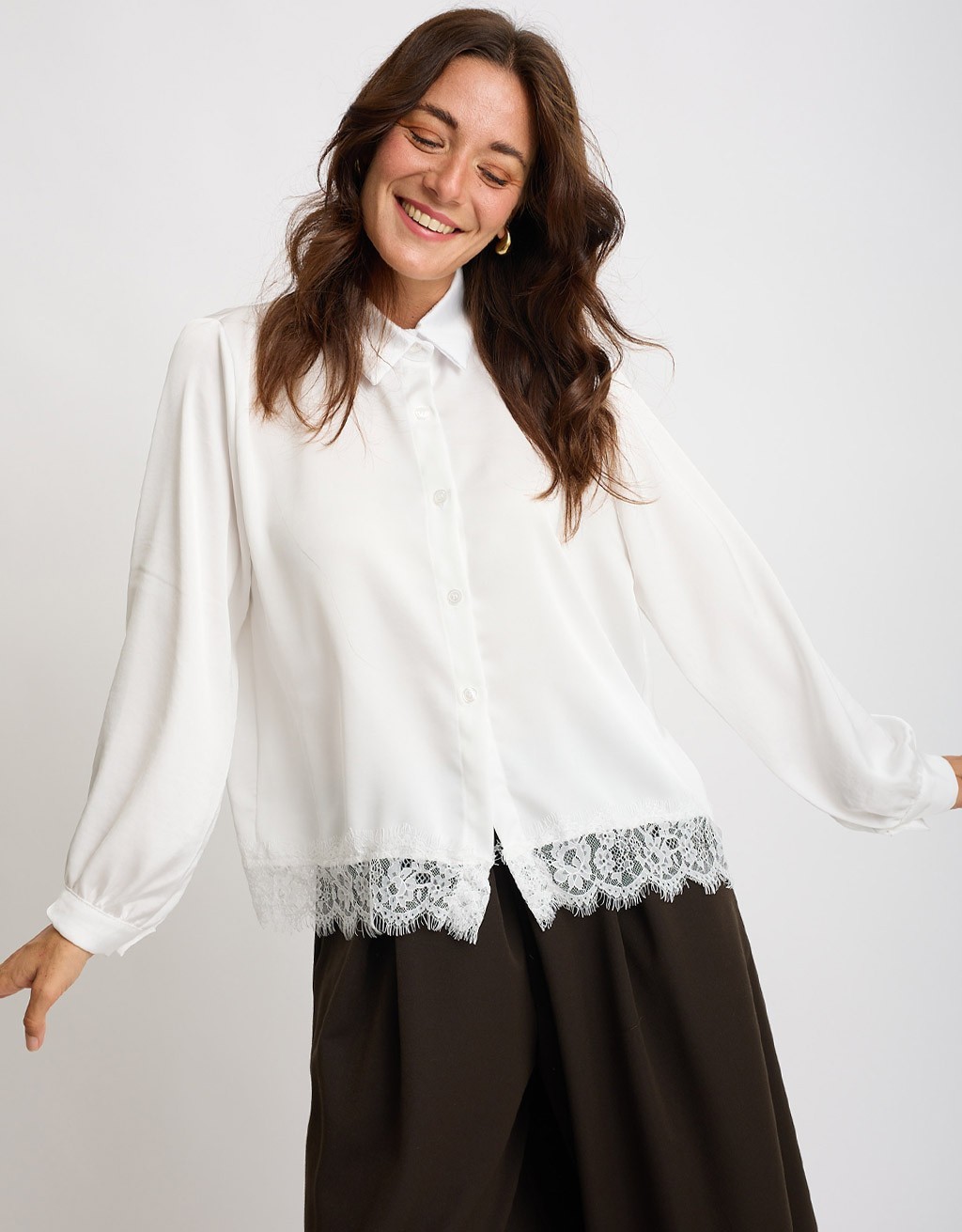 Camicia Raso Pesante Con Pizzo