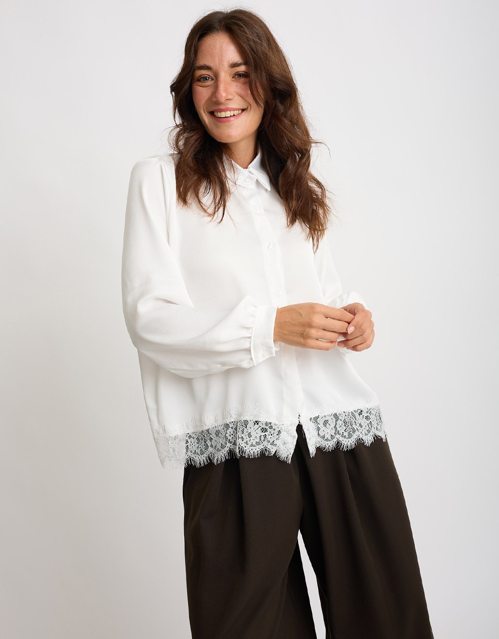 Camicia Raso Pesante Con Pizzo
