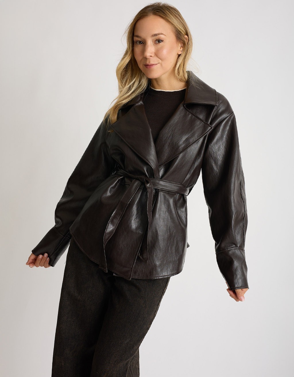 Trench Corto In Finta Pelle
