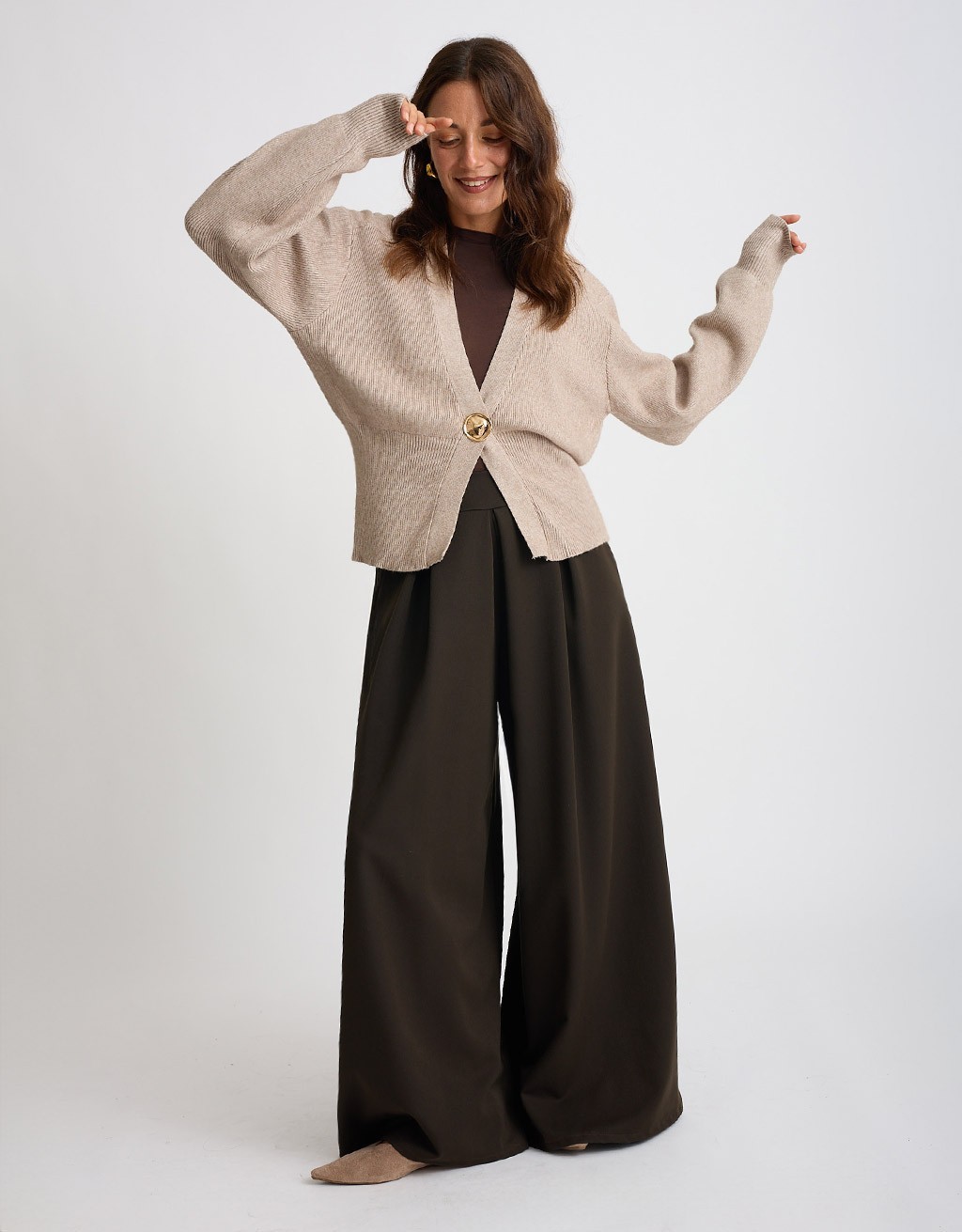 Cardigan Bottone Gioiello Manica Palloncino