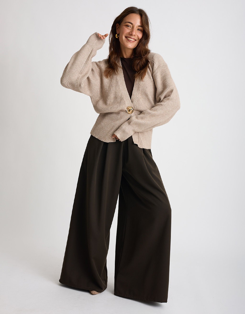 Cardigan Bottone Gioiello Manica Palloncino