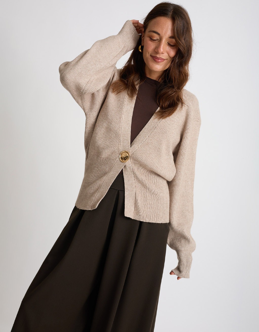 Cardigan Bottone Gioiello Manica Palloncino