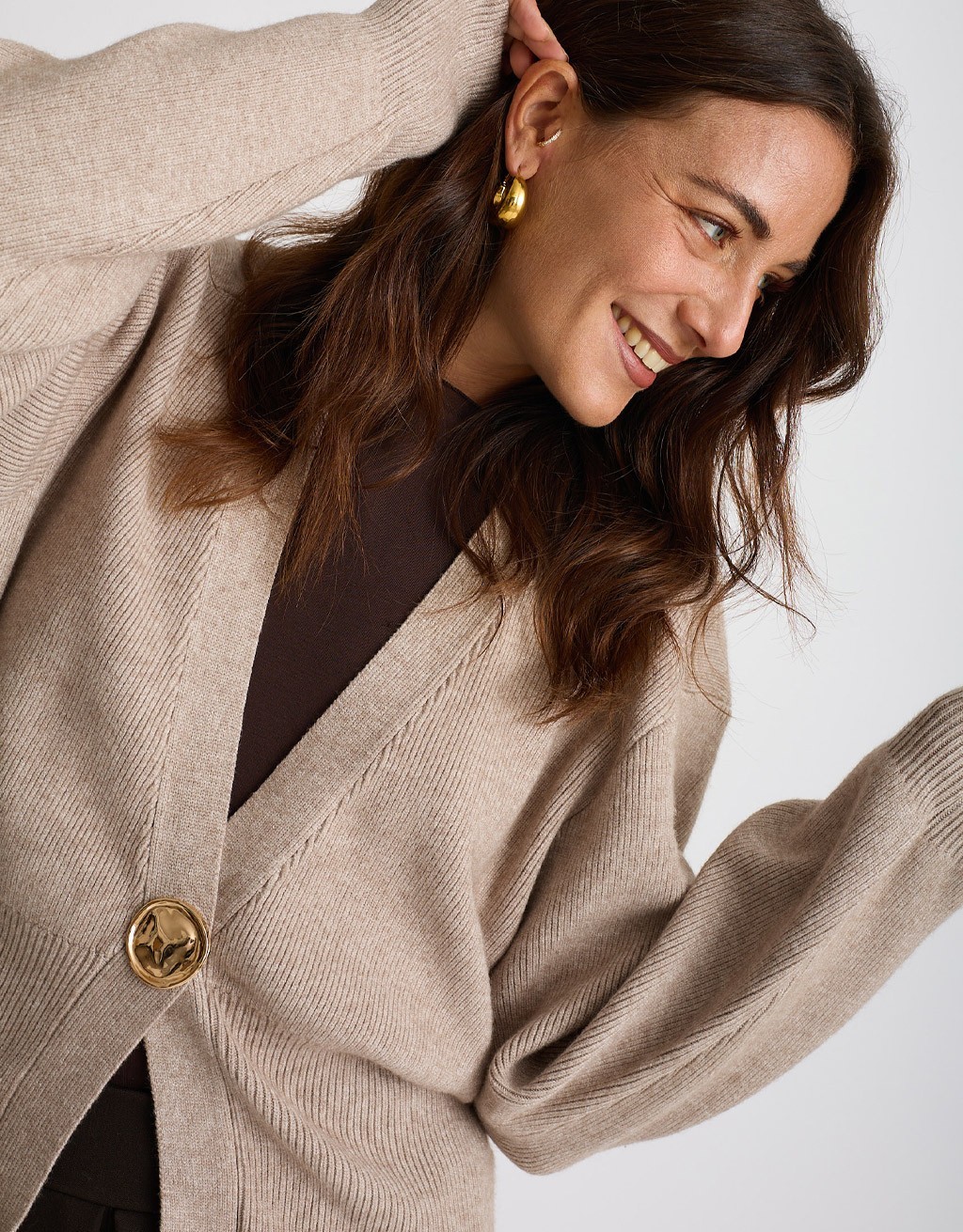 Cardigan Bottone Gioiello Manica Palloncino