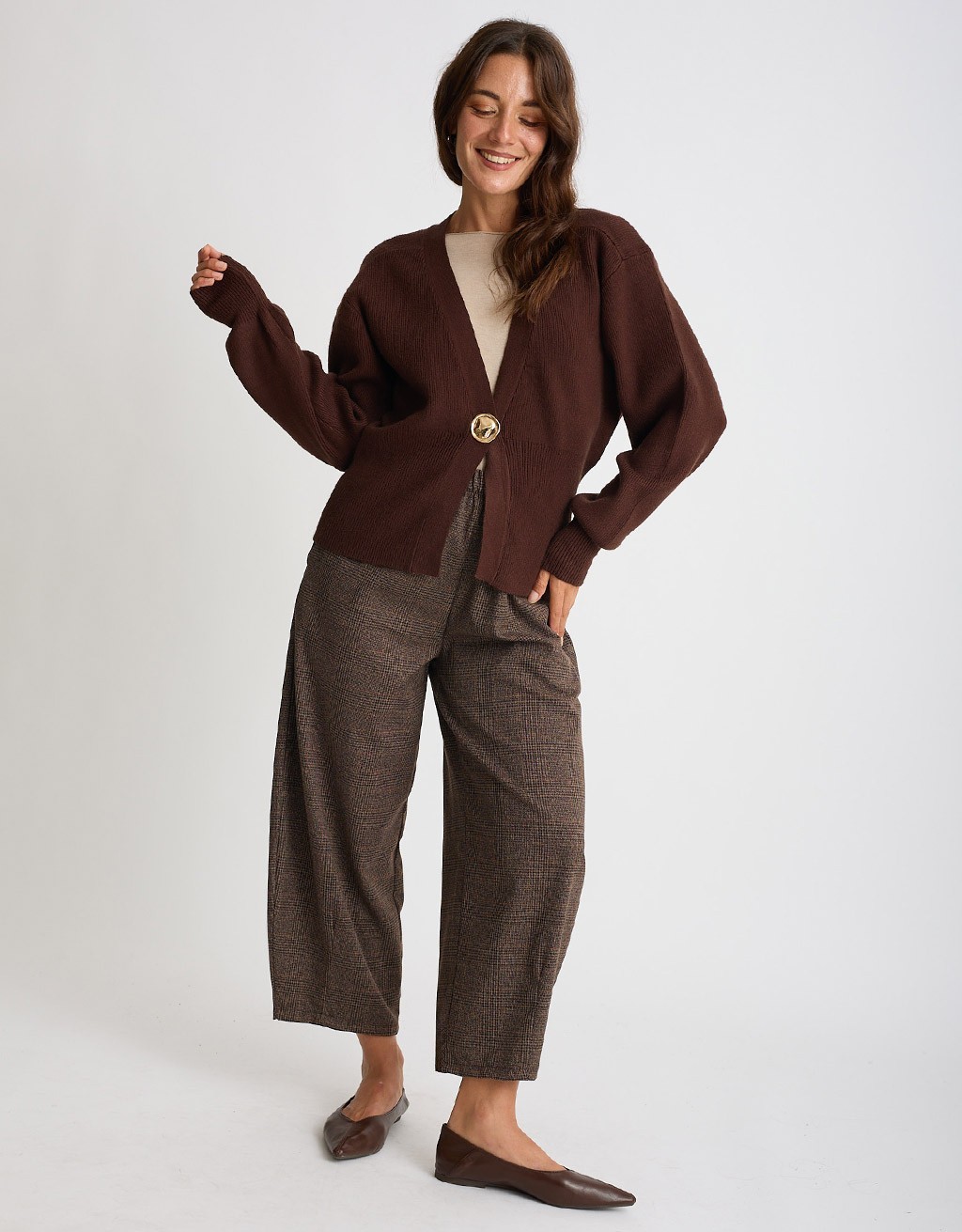 Cardigan Bottone Gioiello Manica Palloncino