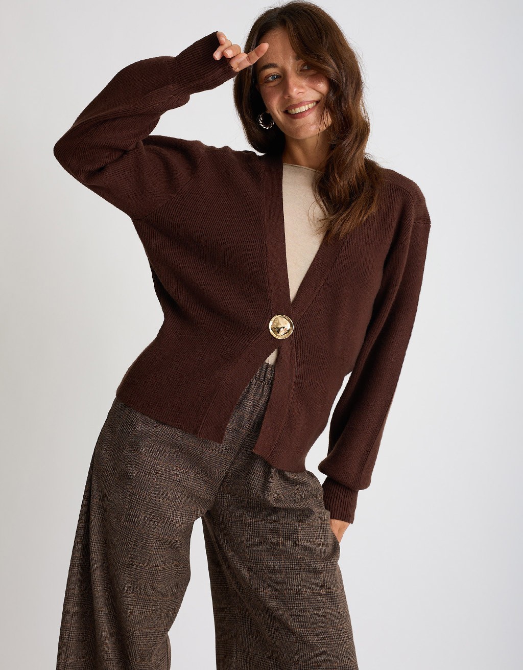 Cardigan Bottone Gioiello Manica Palloncino