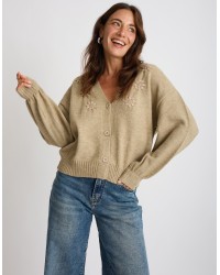 Cardigan Ricami Manica Palloncino