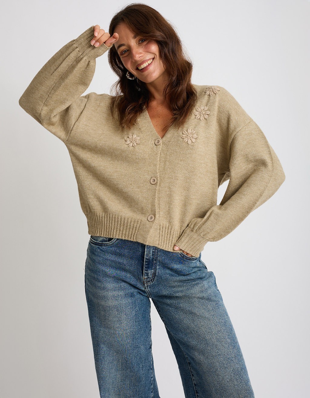 Cardigan Ricami Manica Palloncino