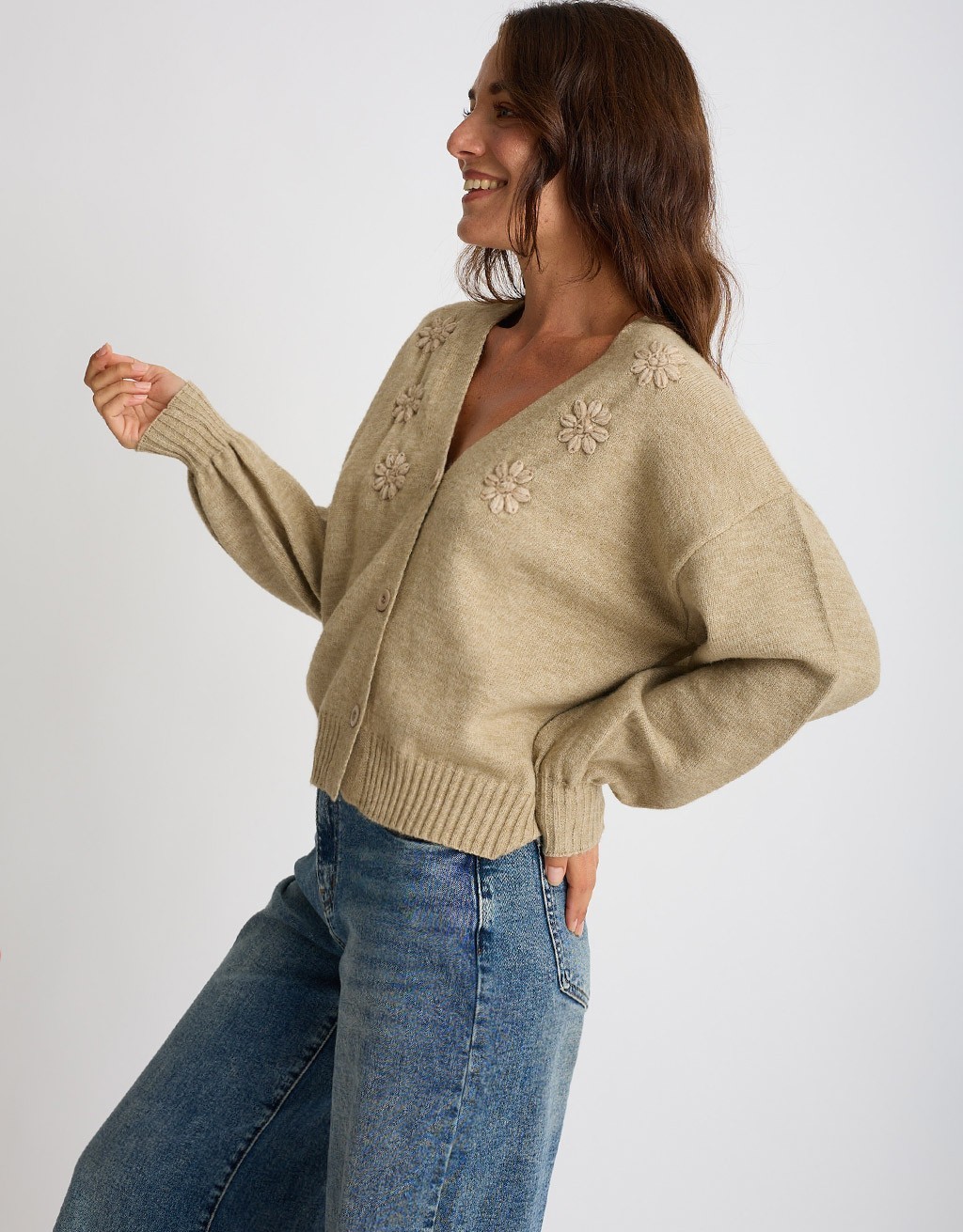 Cardigan Ricami Manica Palloncino