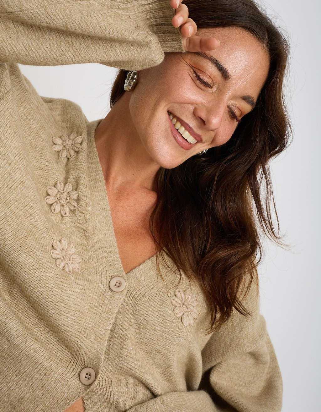 Cardigan Ricami Manica Palloncino