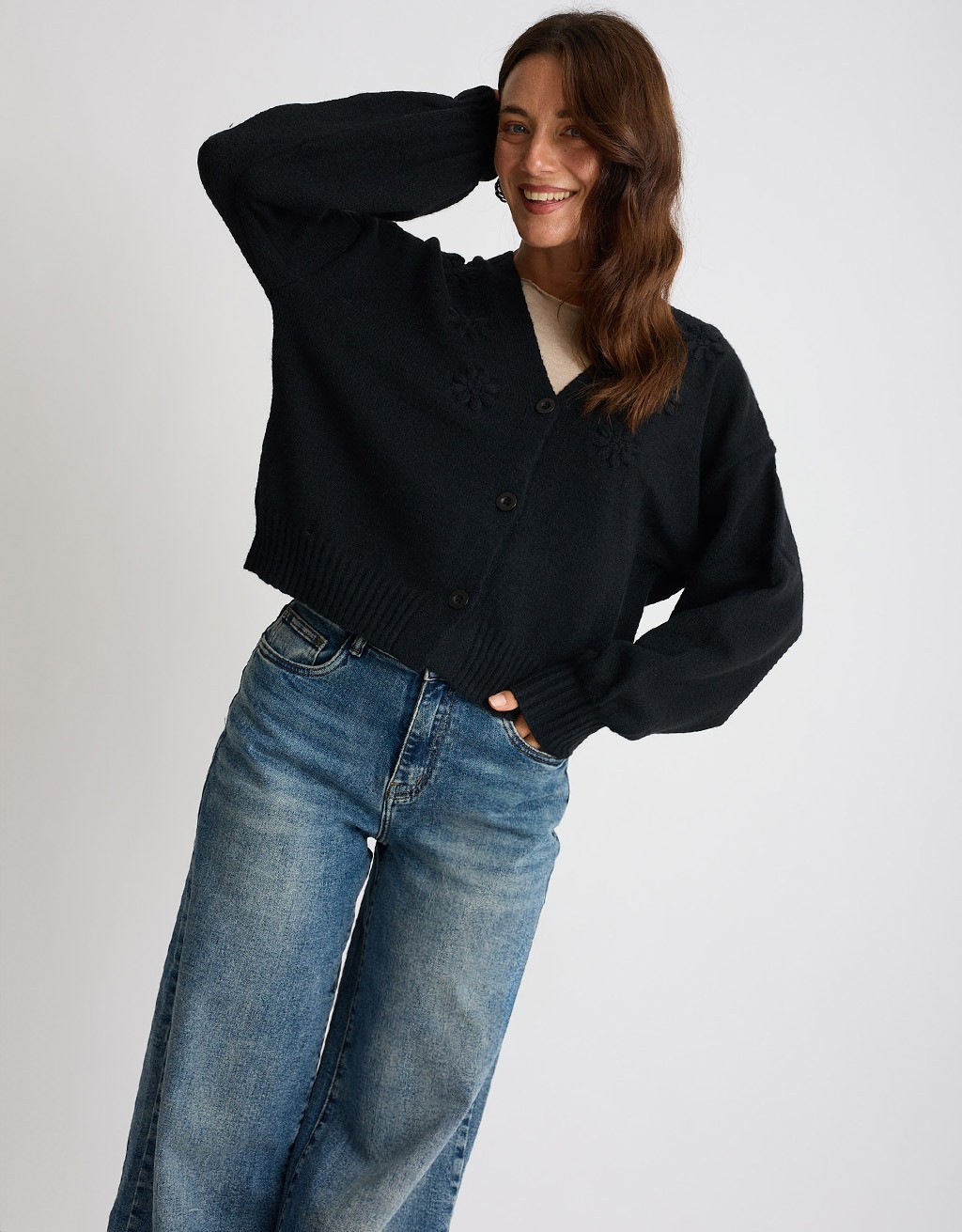 Cardigan Ricami Manica Palloncino