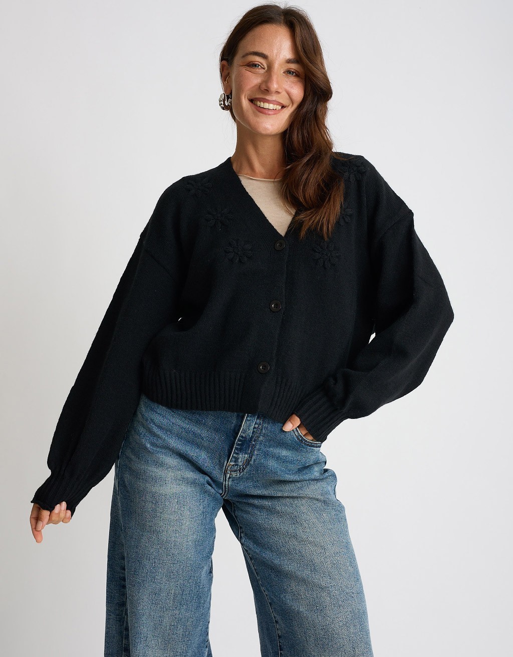 Cardigan Ricami Manica Palloncino