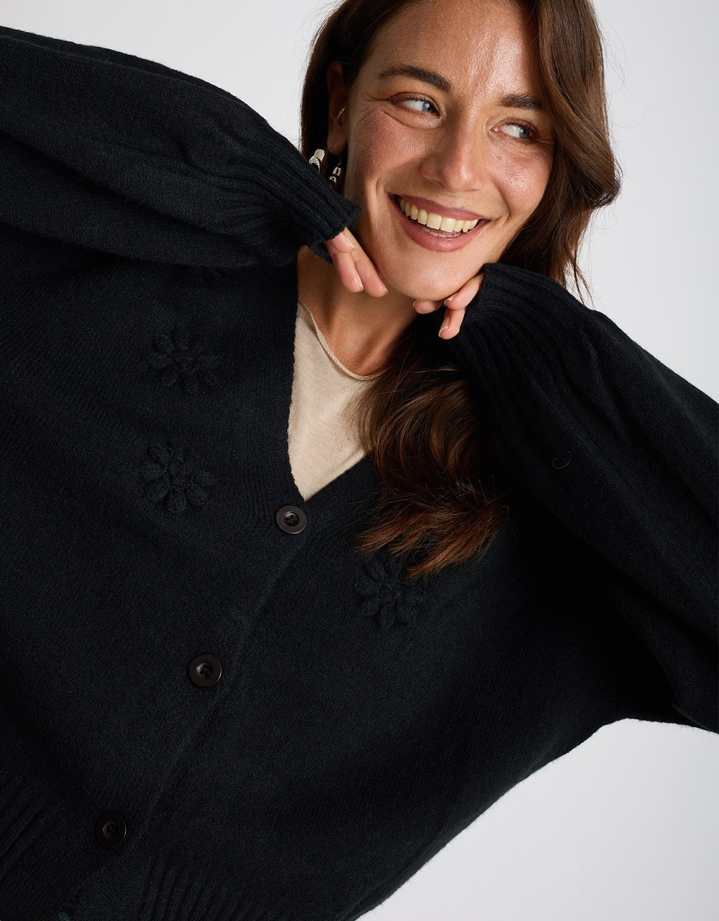 Cardigan Ricami Manica Palloncino